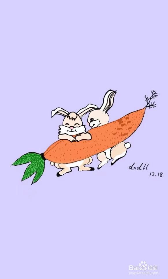 茉莉水彩手绘之抱着萝卜的兔兔