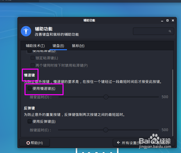 kali linux怎么启用慢速键