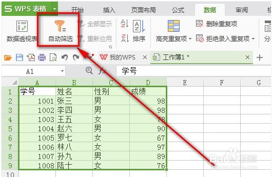 如何使用WPS的EXCEL表格中的筛选功能