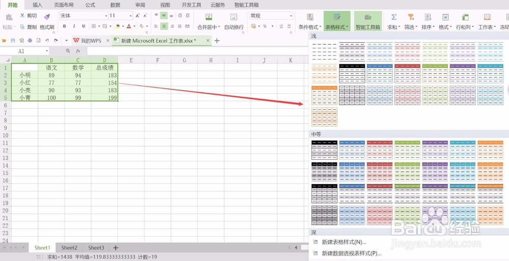 wps表格怎样改变表格样式