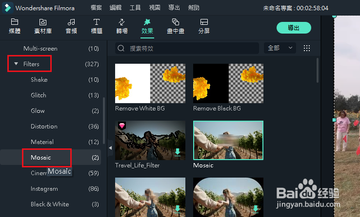 Filmora 11如何为整个视频添加马赛克效果