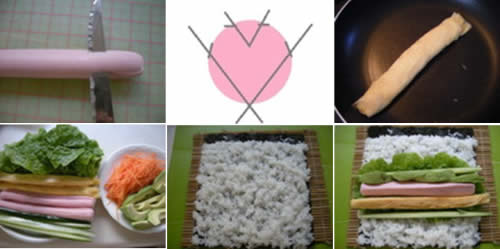 五色鱼肠寿司卷的做法