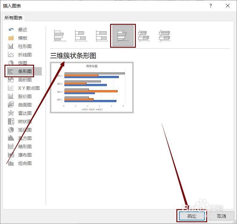 如何更改PPT幻灯片中插入的三维簇状条形图格式