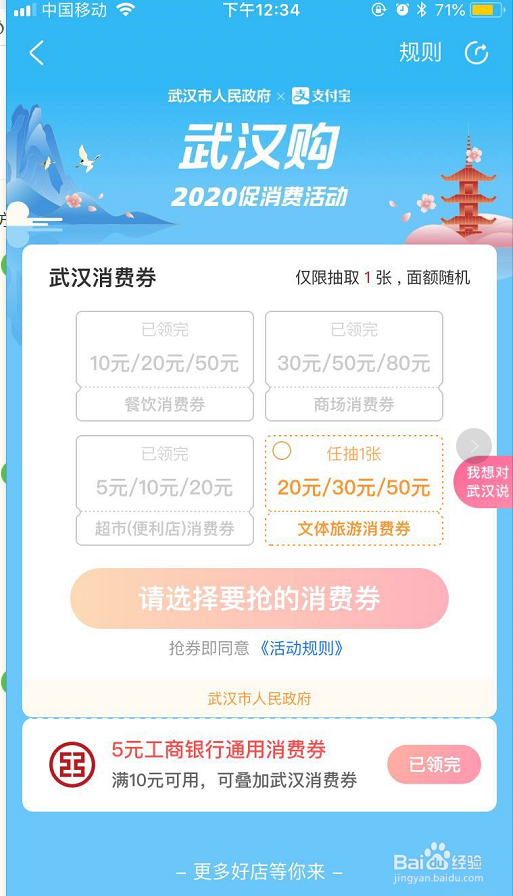 支付宝怎么抢武汉消费券