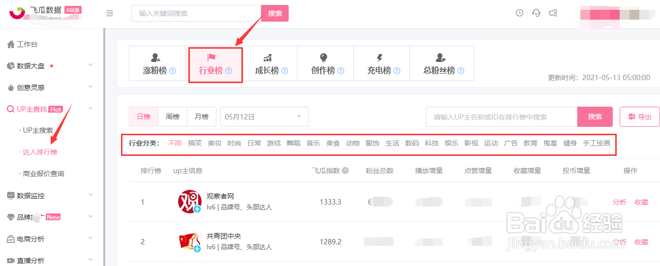 如何查询B站UP主的博主排名？