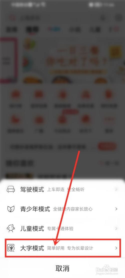 喜马拉雅怎么退出大字模式