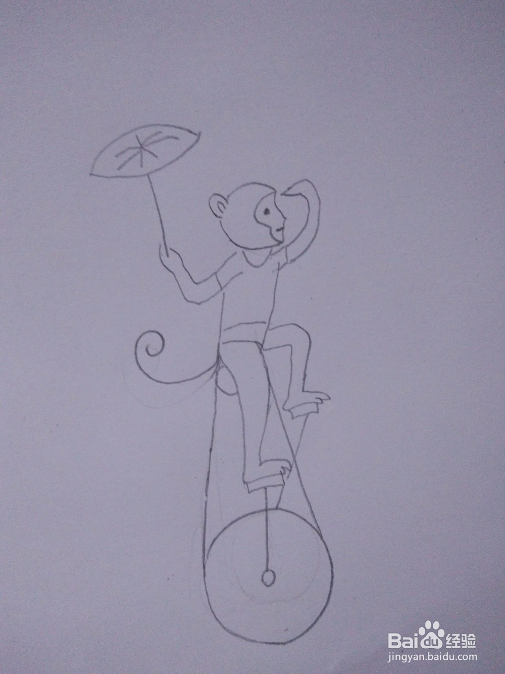 简笔画―如何画猴子骑独轮车简笔画？