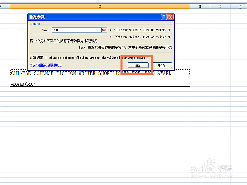 如何在EXCEL表格中使用LOWER函数
