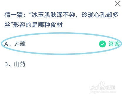 蚂蚁庄园，冰玉肌肤浑不染形容的是哪种食材