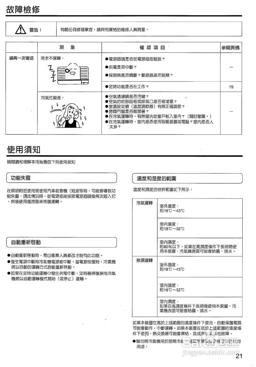 声宝AM-H75L／AU-H75型冷气机说明书:[3]