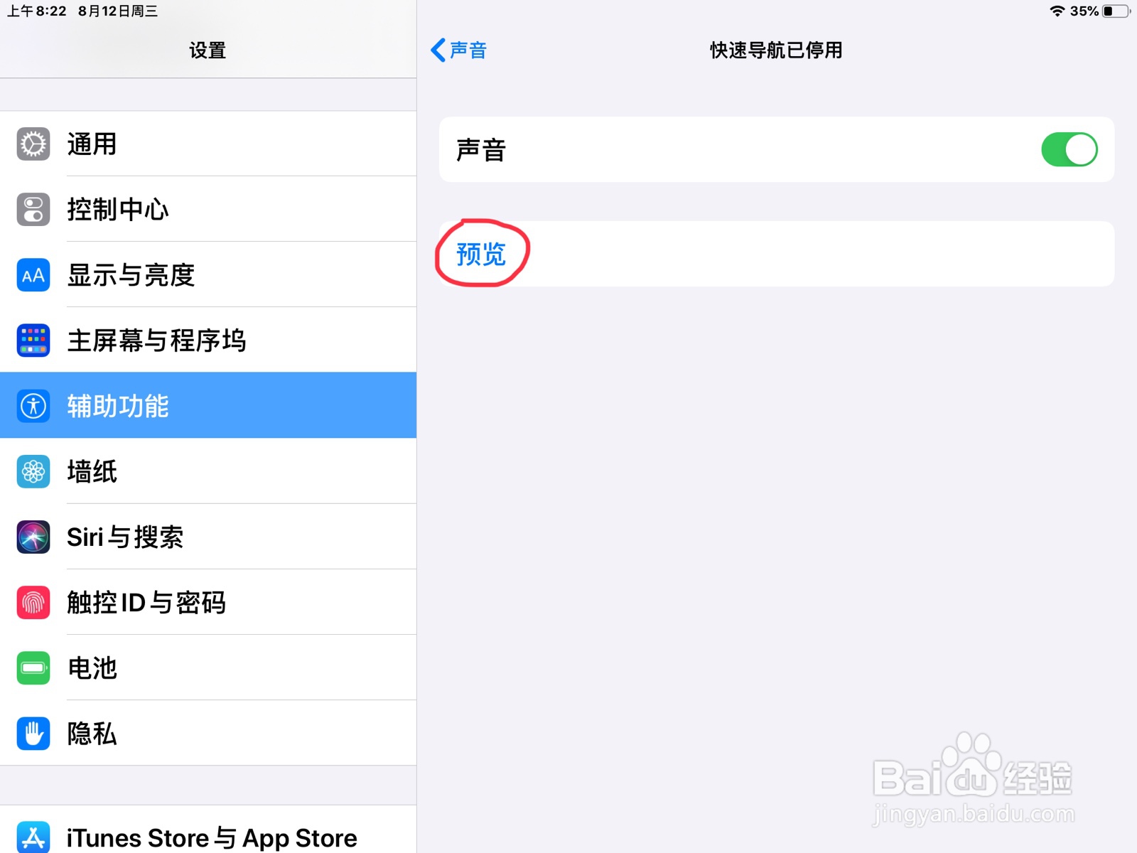 iPad怎么在旁白设置快速导航已停用的预览