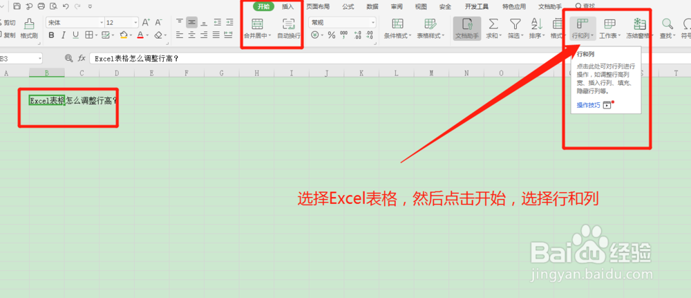 Excel表格中怎么调整行高
