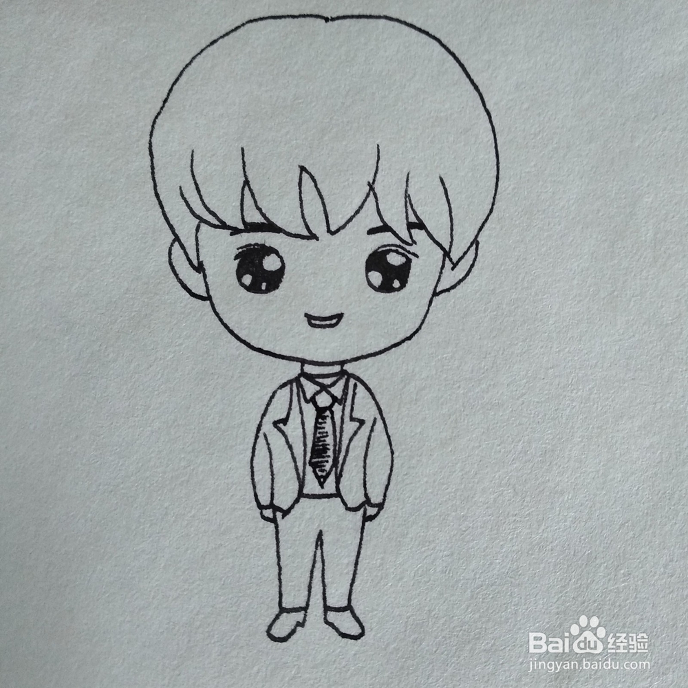 怎么画一个穿西装打领带的帅气小伙卡通简笔画