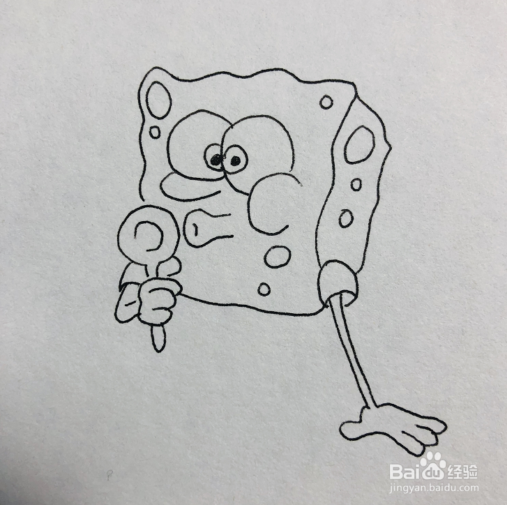如何画幅海绵宝宝在吹泡泡的简笔画