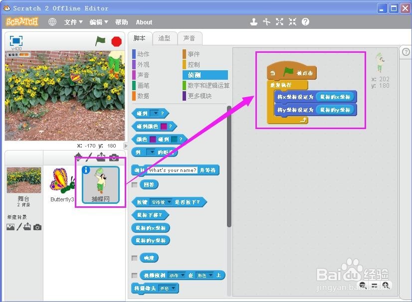 在scratch中怎样编写抓蝴蝶游戏?