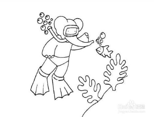 潜水人的简笔画