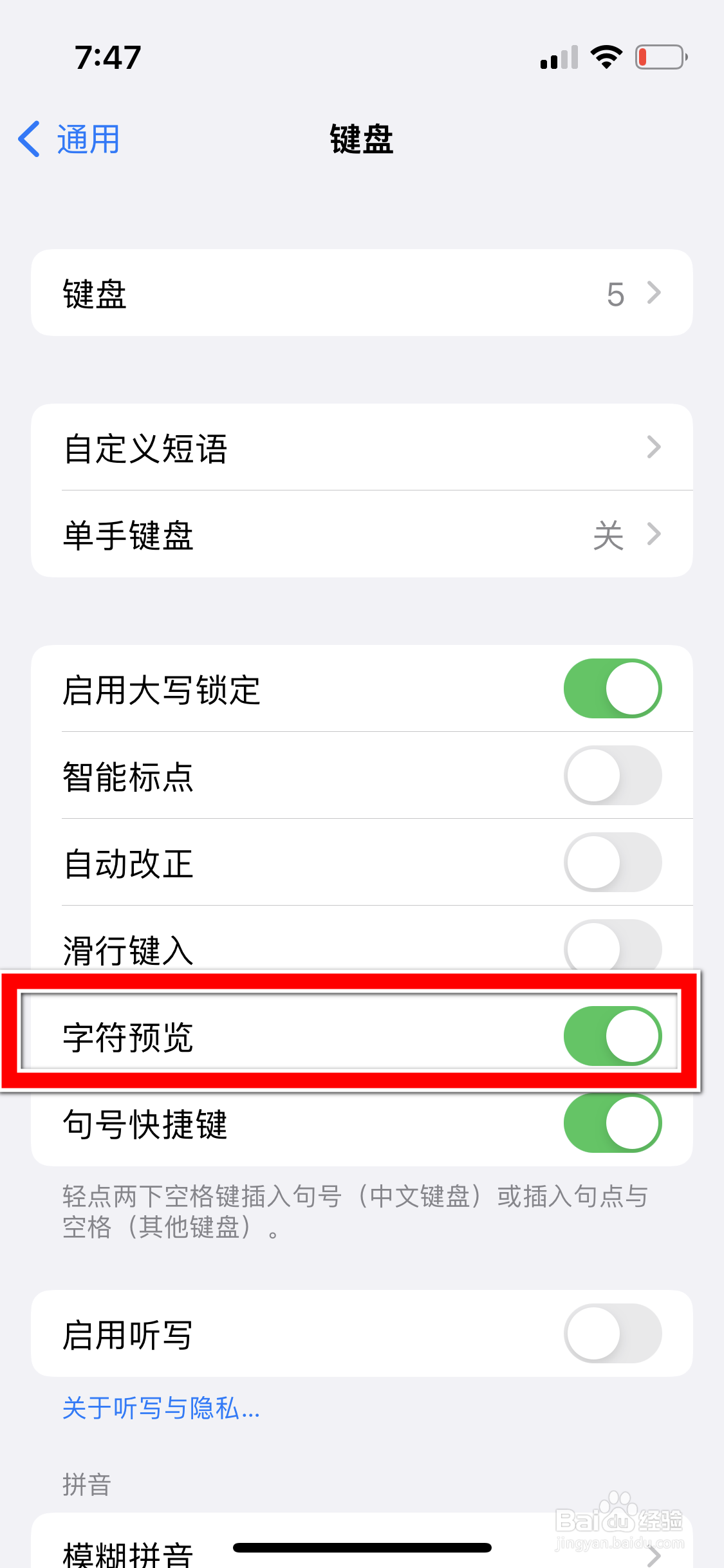 苹果13mini怎么允许预览键盘字符