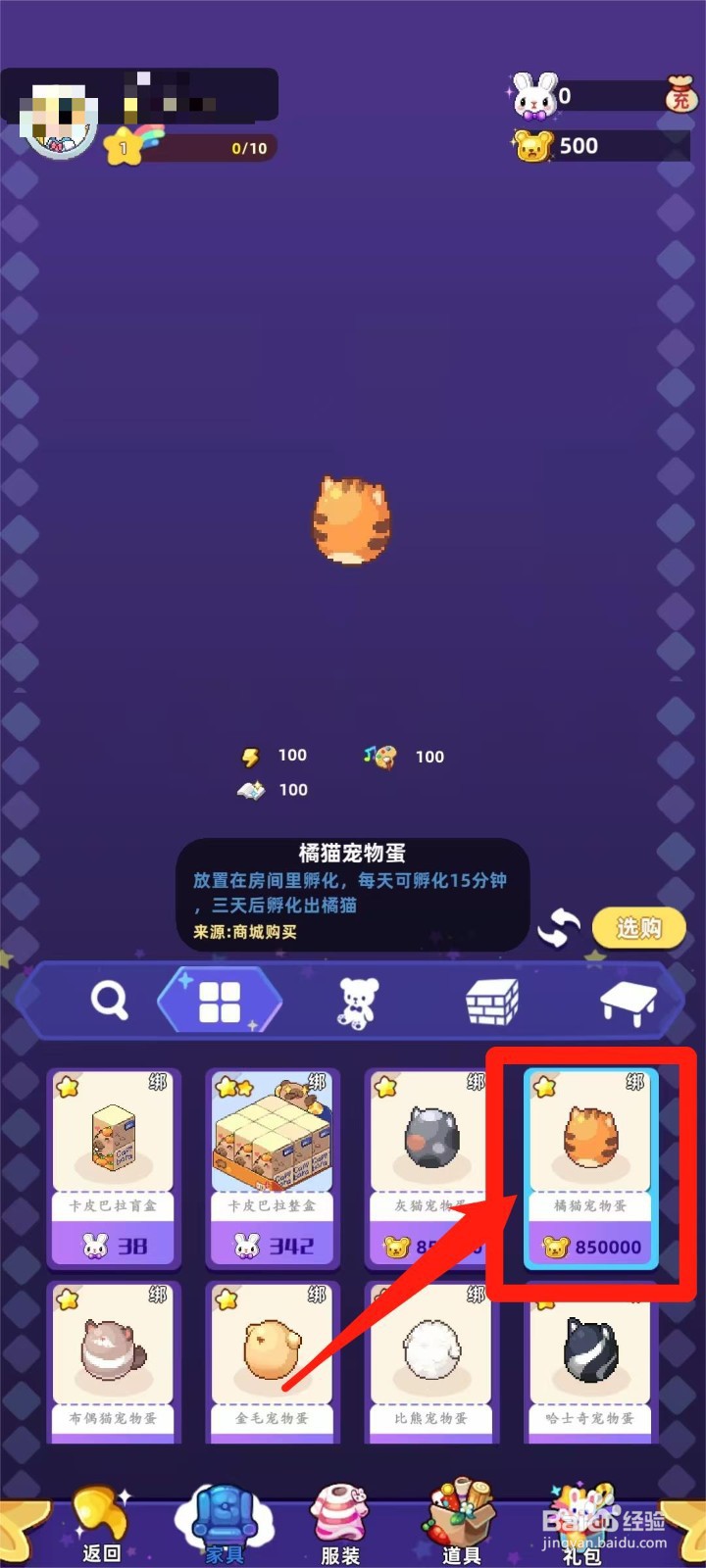 时光镇app的橘猫宠物蛋怎样进行选购