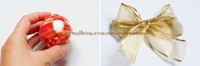 如何DIY圣诞挂饰丝带松果