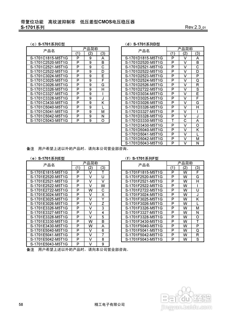 精工电子S-1701系列CMOS电压稳压器说明书:[6]