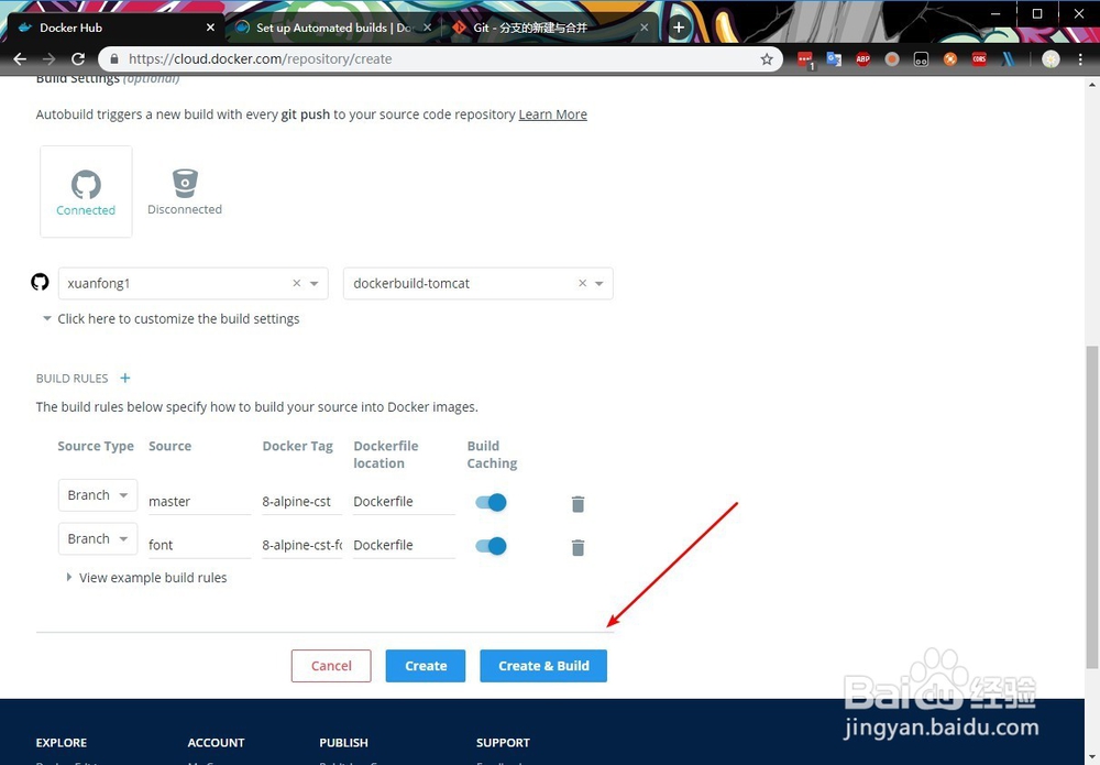 dockerhub连接GitHub自动构建镜像