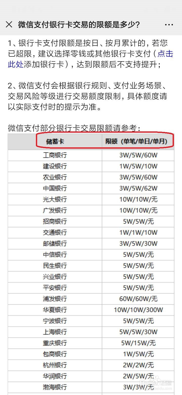 微信如何查看各行银行卡支付限额