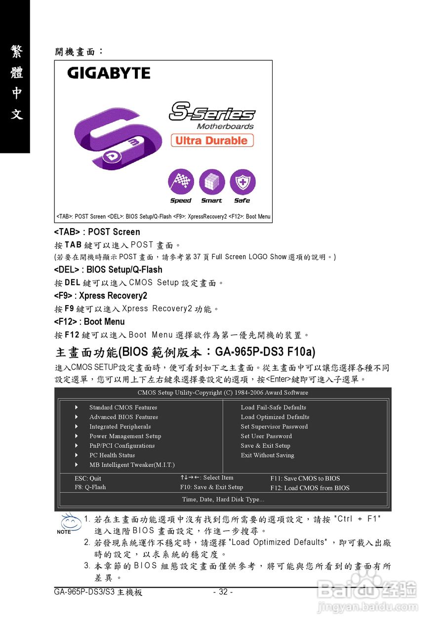 技嘉GA965PDS3 (rev. 2.0)型主板说明书[4]百度经验