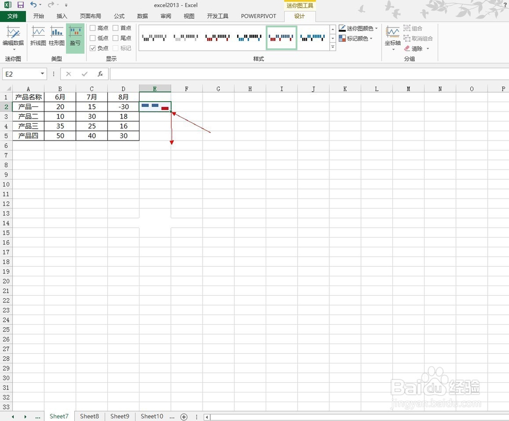 excel2013如何插入盈亏迷你图