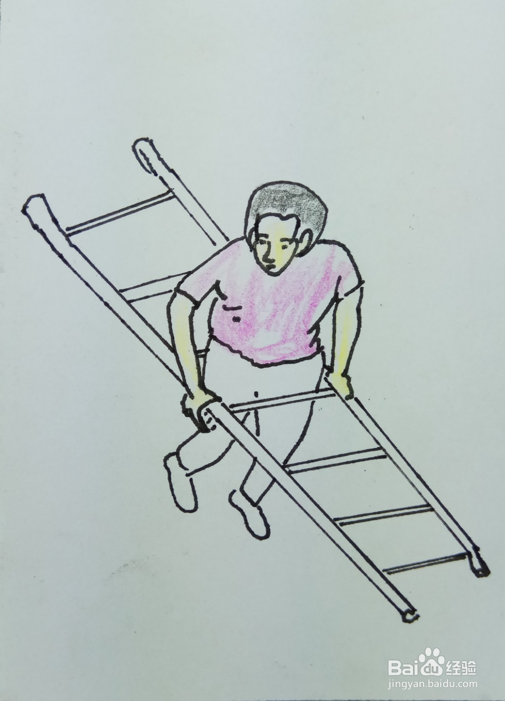 怎样画简笔画搬起一个竹梯子