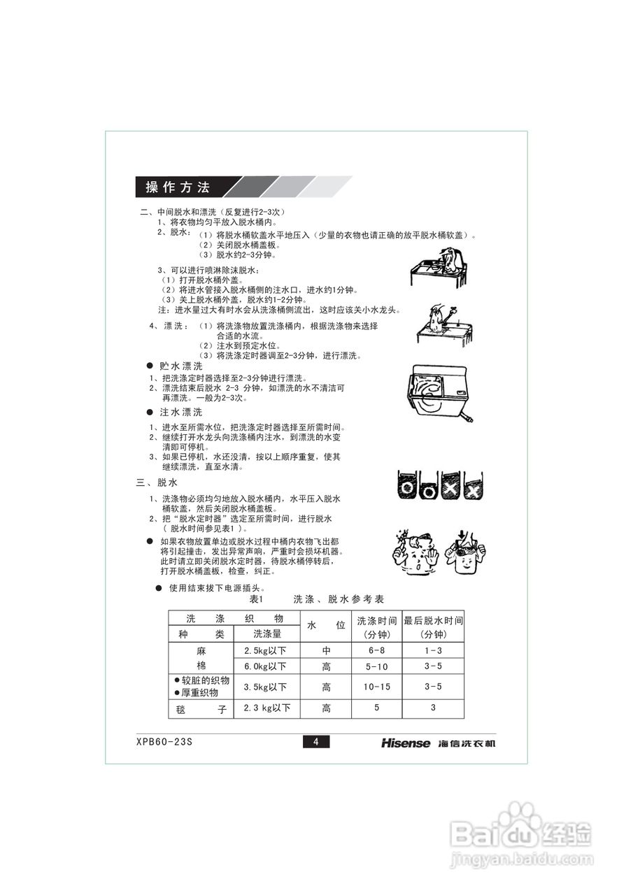海信XPB60-23S型洗衣机说明书