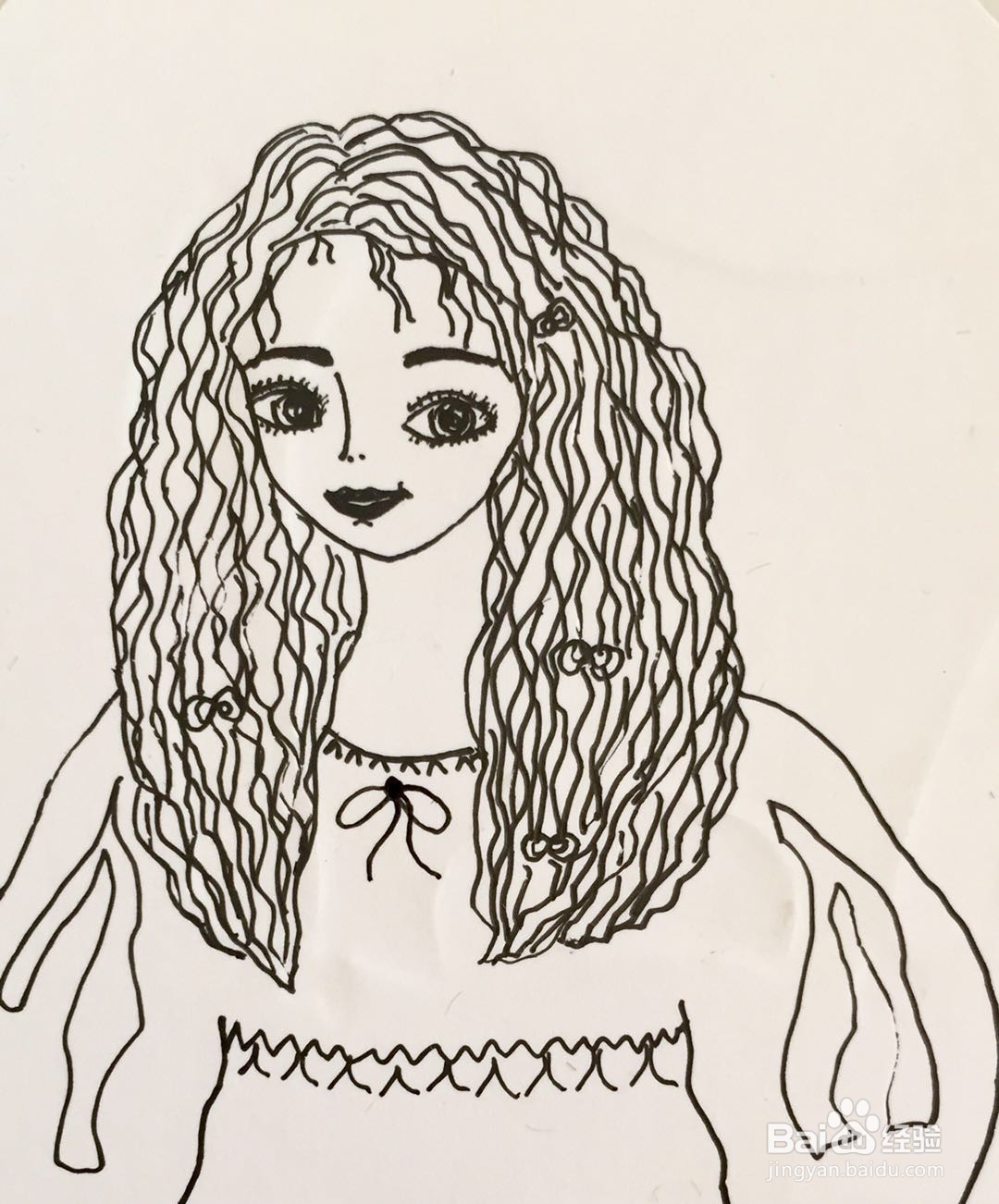 插画教程之微笑的卷发女孩