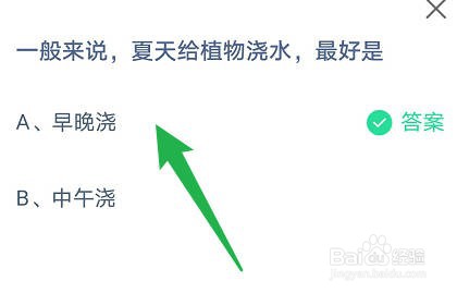 蚂蚁庄园：一般来说夏天给植物浇水，最好是
