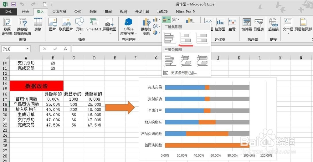 excel 2013 如何画漏斗图