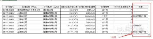 制作合同到期提醒表 如低于1月或3月自动提醒续