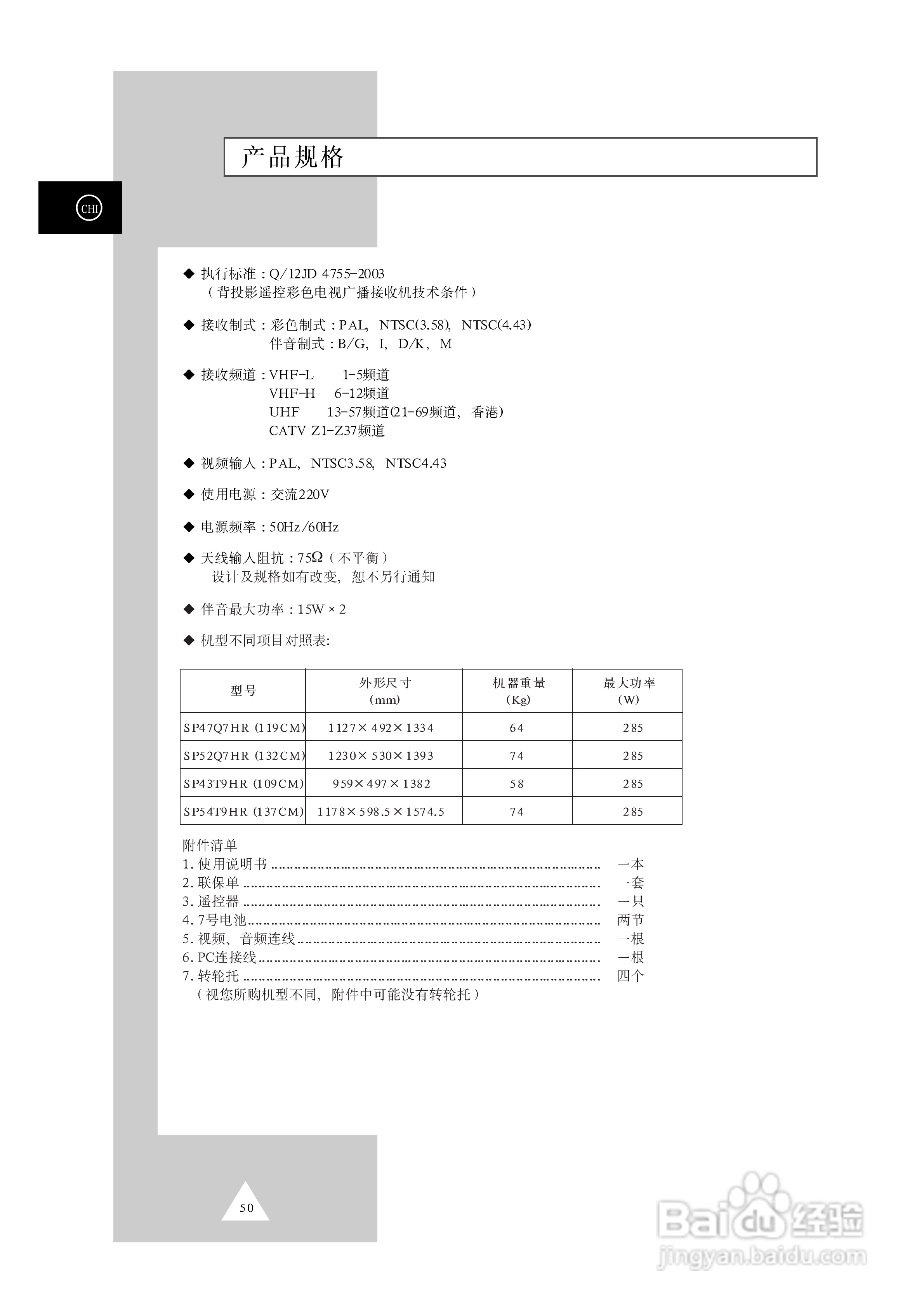 三星SP47Q7HR背投影彩色电视机使用说明书:[5]