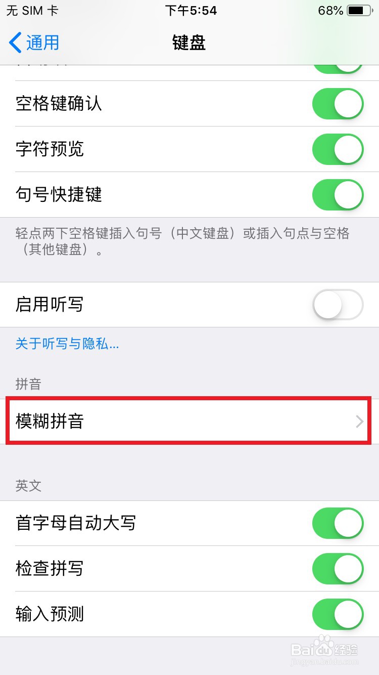 iPhone手机如何开启键盘【模糊拼音】设置?