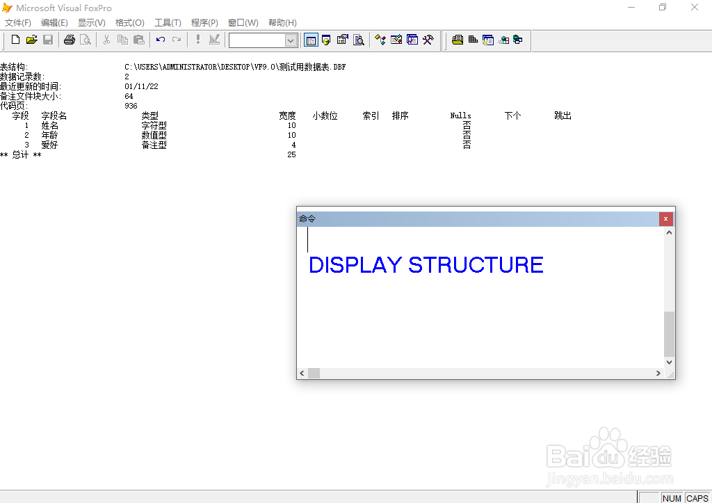 VF9.0显示和修改表结构