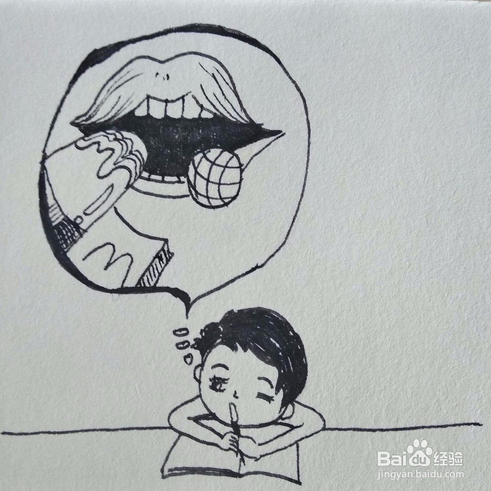 如何画一个在写作业时胡思乱想的男孩创意画？