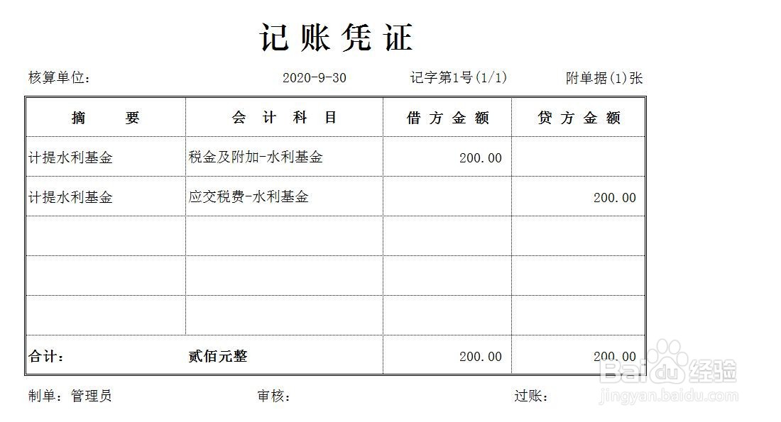 水利基金的会计分录怎么操作?