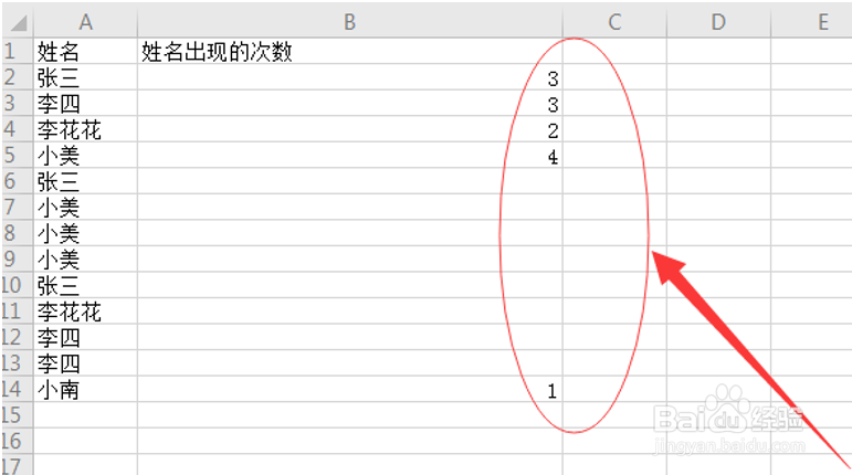 Excel怎么统计表格中相同人名出现的次数?