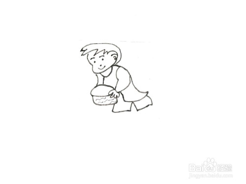 一笔一笔教你画端水盆的男生简笔画