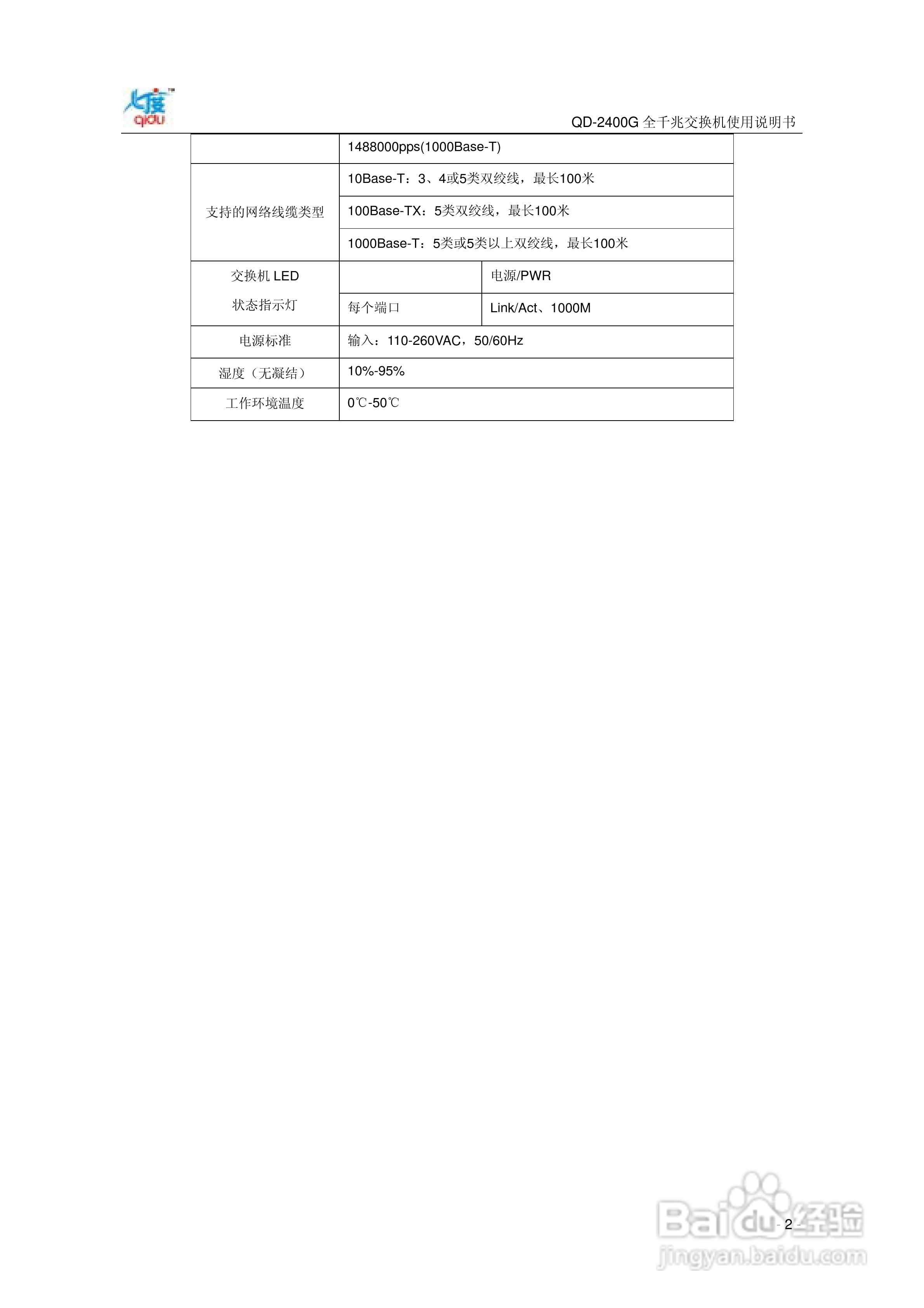 QD-2400G全千兆交换机使用说明书