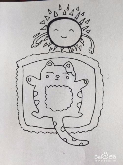 茉莉蜡笔手绘之晒太阳的猫