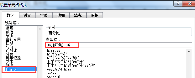 如何用红色字体显示是负数的百分数