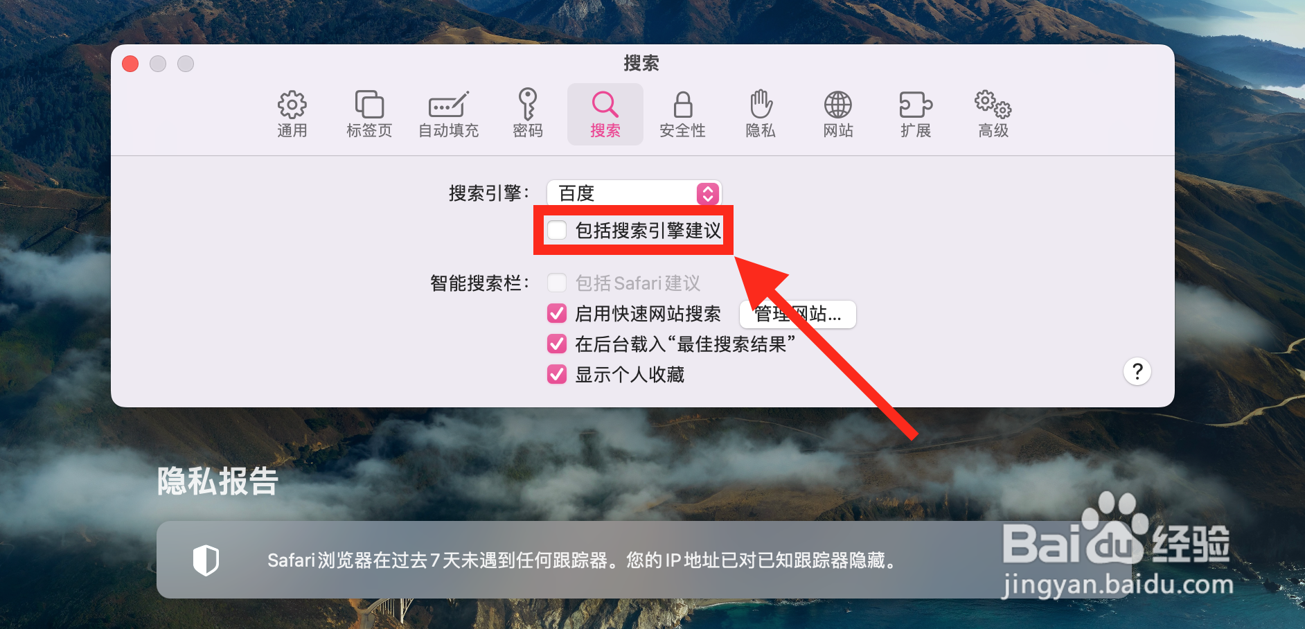 Safari浏览器如何开启搜索引擎建议