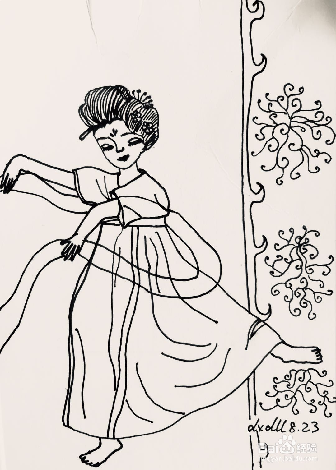 古代长裙的画法跳舞图片