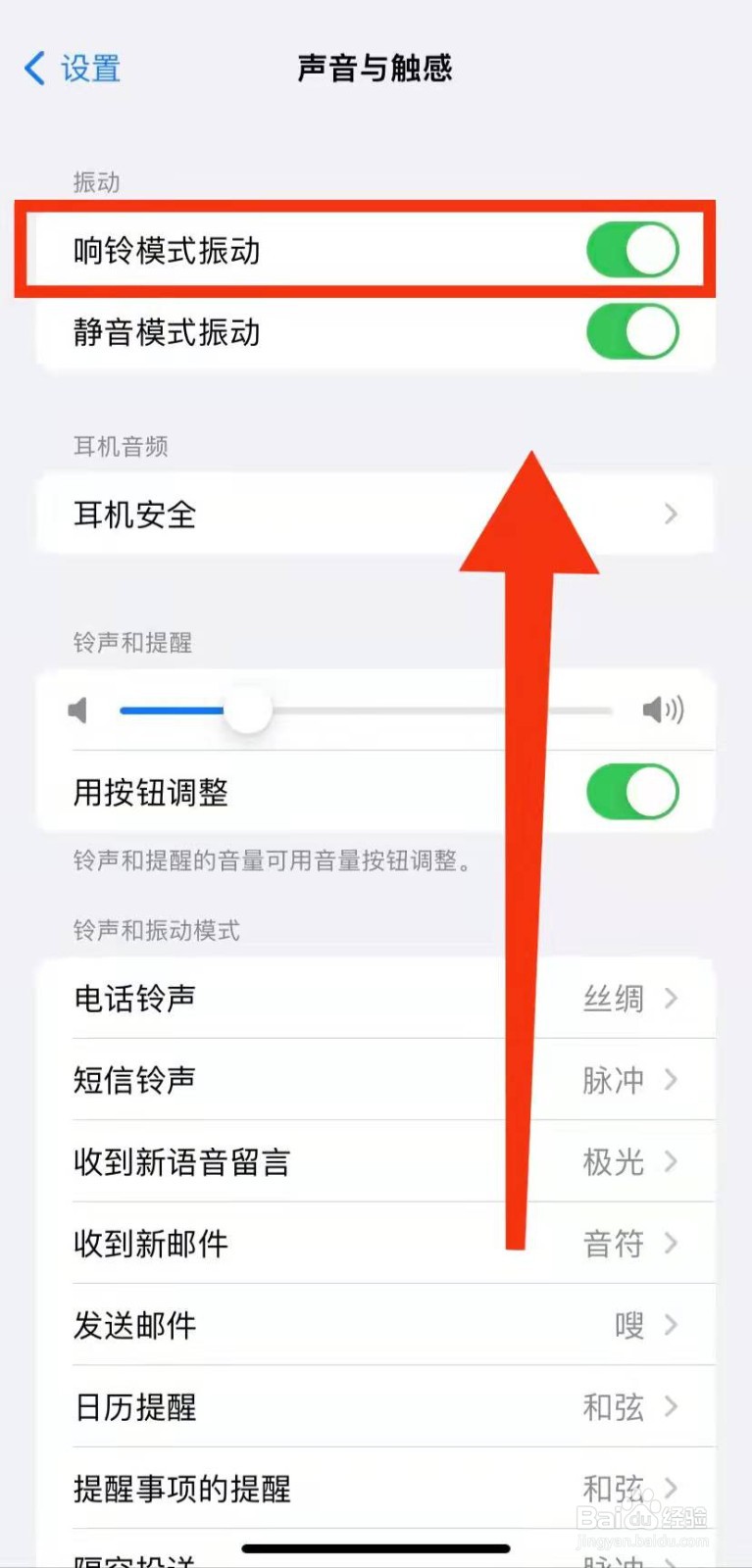 怎样开启苹果手机的“响铃模式振动功能”