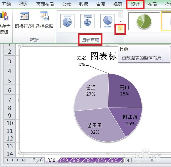 EXCEL怎么让饼图的图表布局显示布局3效果