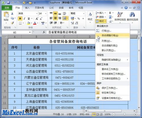 在Excel2010工作表中设置行高和列宽
