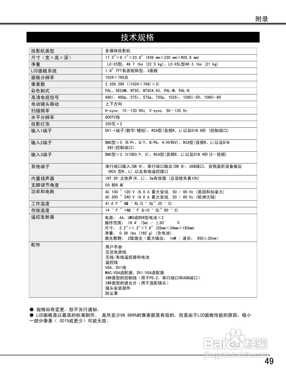 EIKI爱其 LC-X5投影机说明书:[5]
